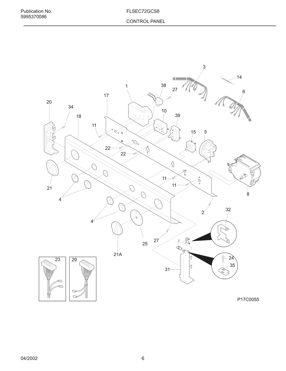 Control Panel Diagram and Parts List for FLSEC72GCS8  Frigidaire Dryer