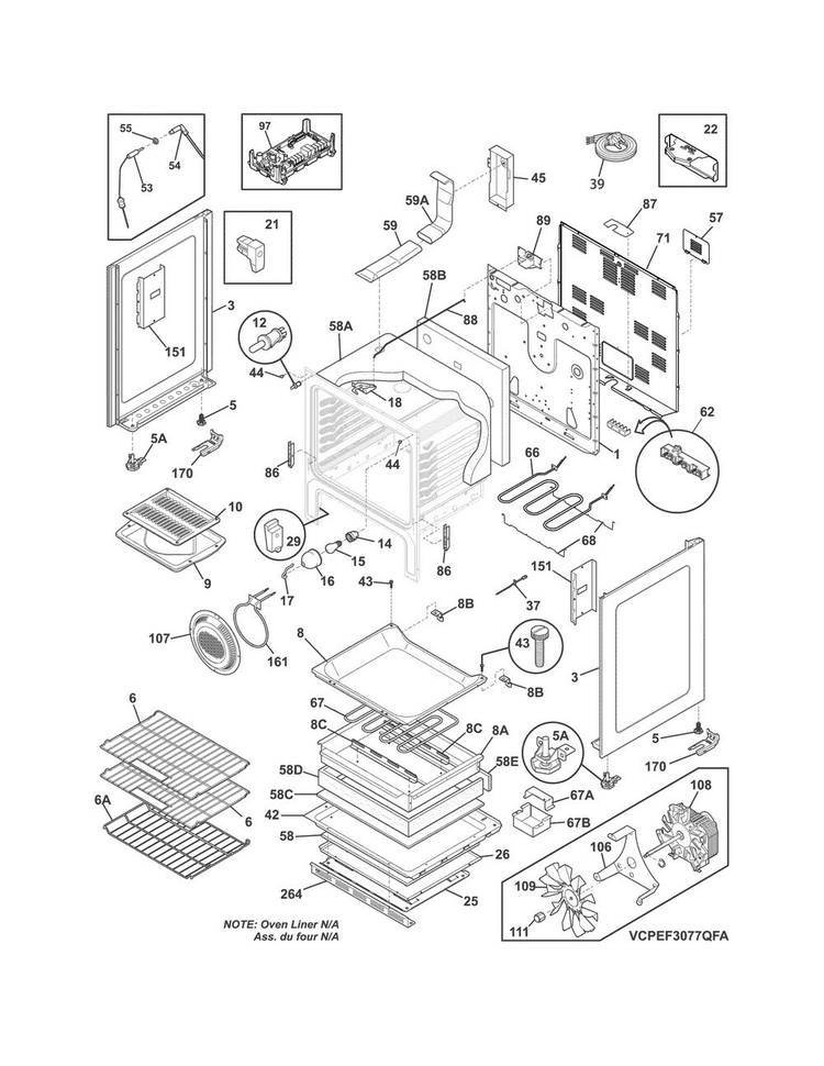 Body Diagram and Parts List for CPEF3077QFA  Frigidaire Range