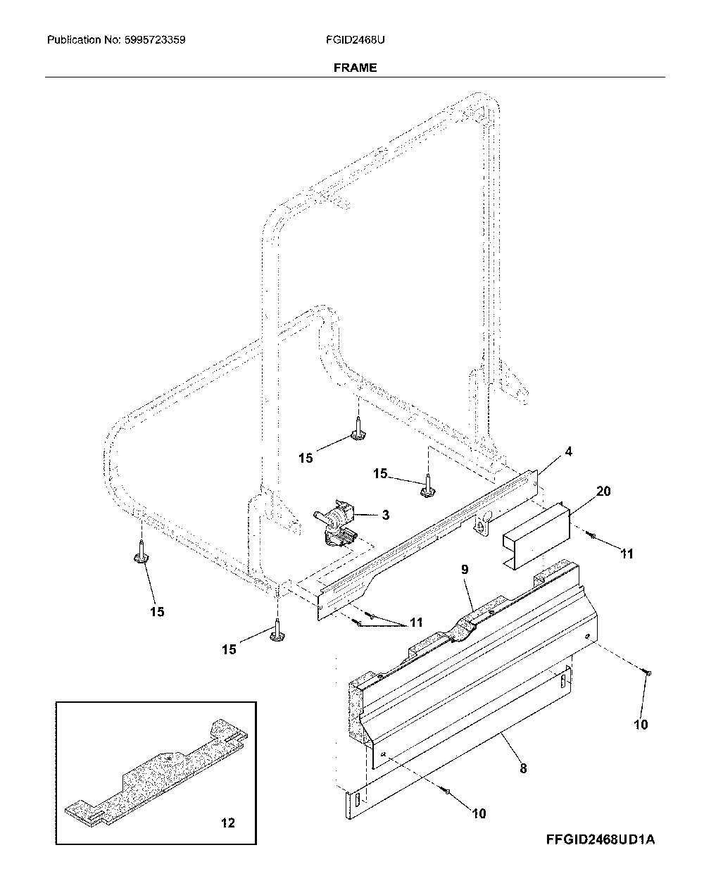 Frame Diagram and Parts List for FGID2468UF1A  Frigidaire Dishwasher