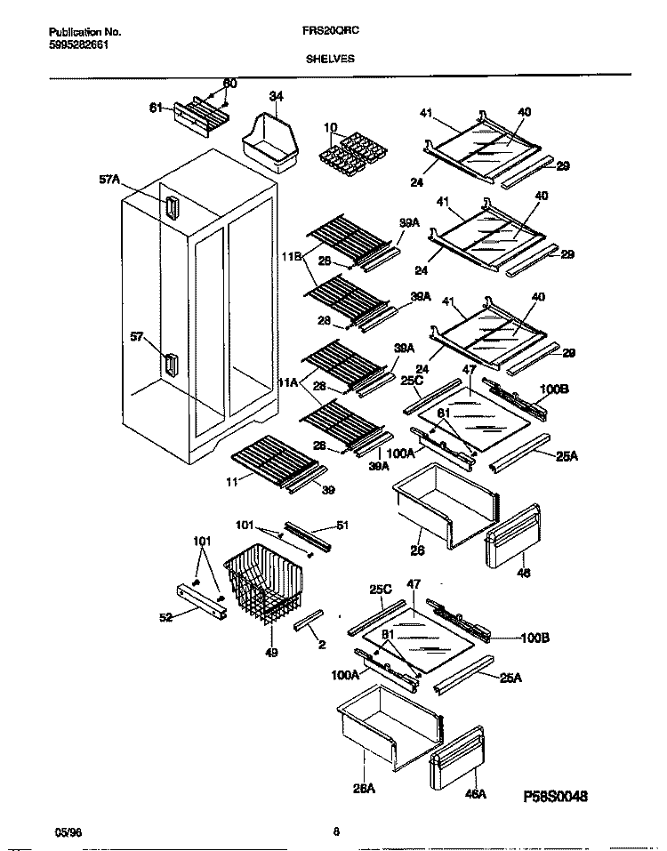 SHELVES Diagram and Parts List for FRS20QRCW1  Frigidaire Refrigerator