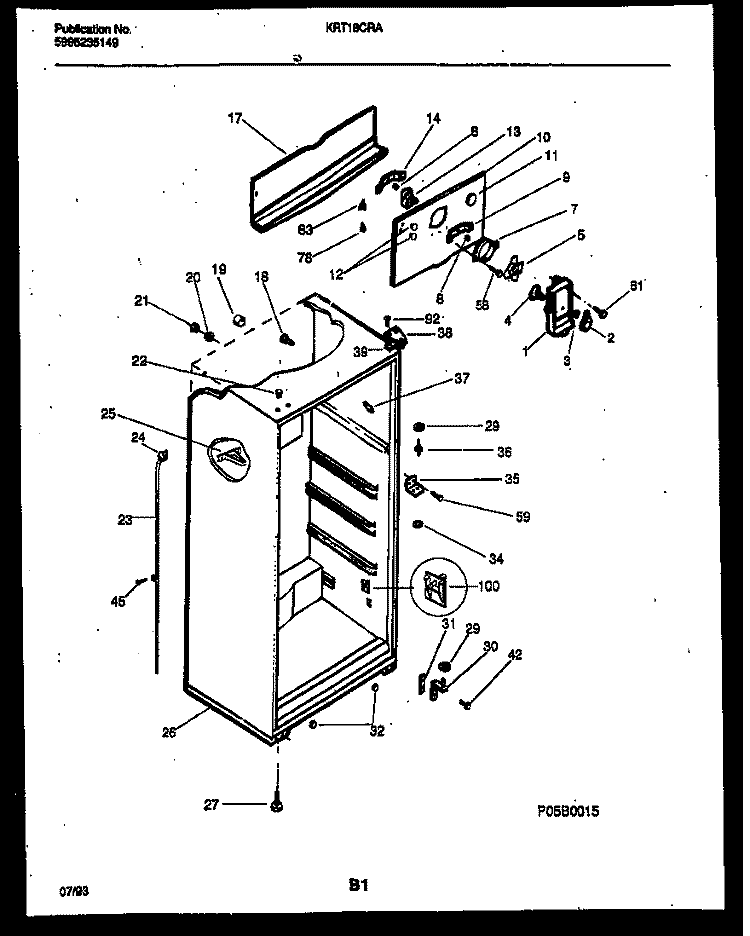 CABINET PARTS Diagram and Parts List for KRT18CRAW0  Kelvinator Refrigerator