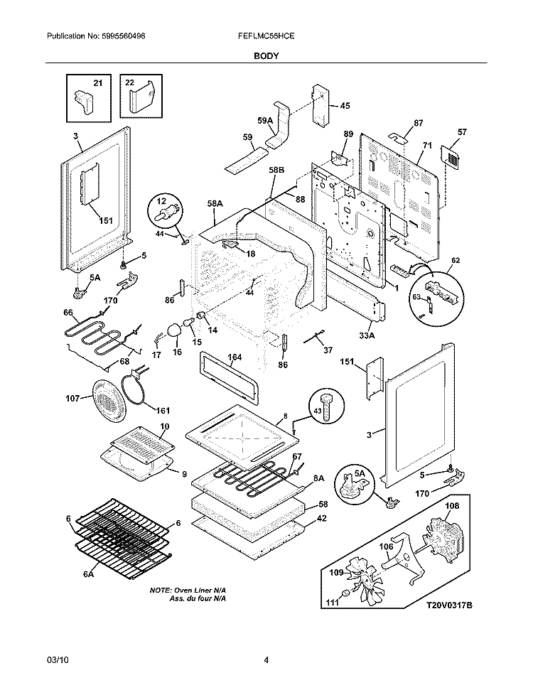BODY Diagram and Parts List for FEFLMC55HCE  Frigidaire Range