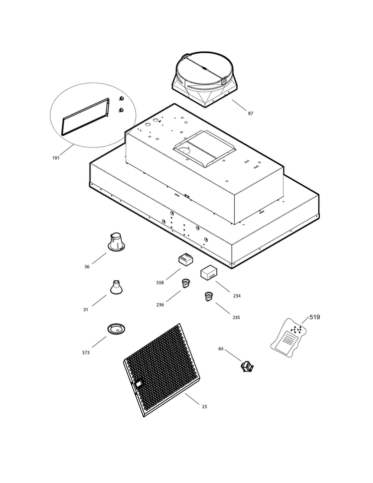 Recommended Spare Parts Diagram and Parts List for EI36HI55KSA  Electrolux Range Hood