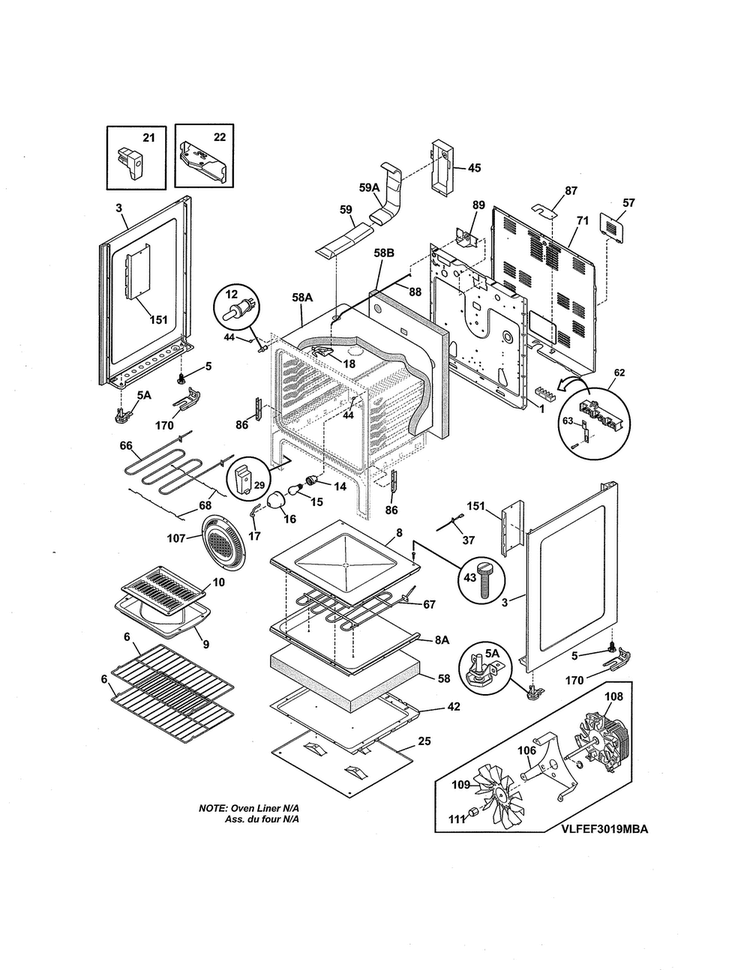 Body Diagram and Parts List for LFEF3019MSD  Frigidaire Range