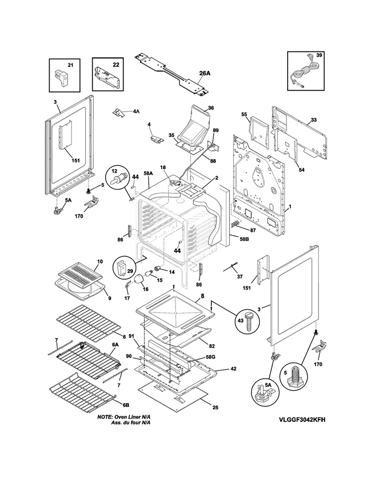 Body Diagram and Parts List for LGGF3042KFP  Frigidaire Range