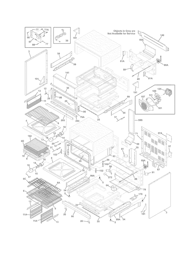 Body Diagram and Parts List for FGGF304DLF4  Frigidaire Range