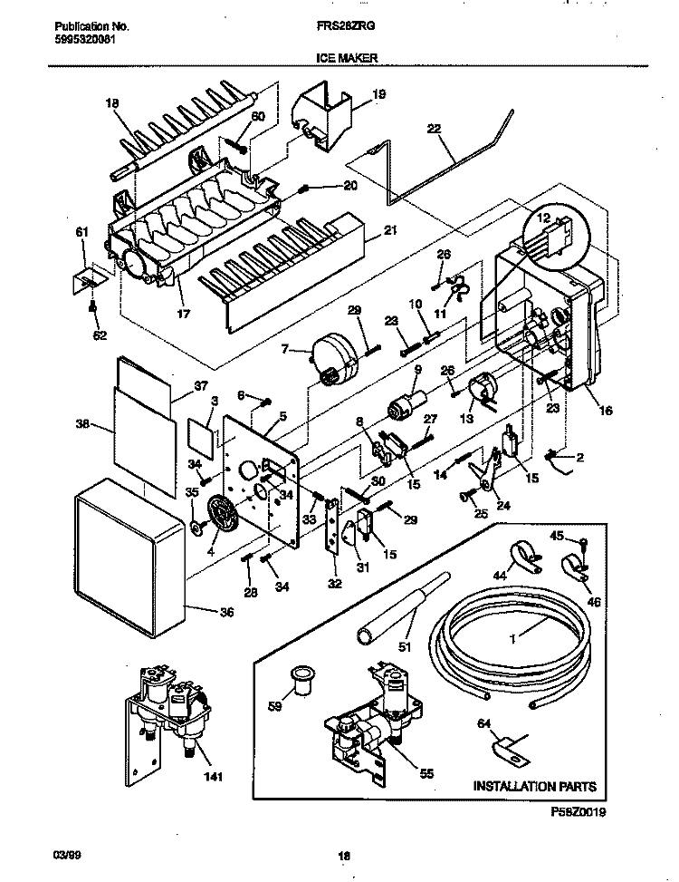 ICE MAKER Diagram and Parts List for FRS28ZRGD2  Frigidaire Refrigerator