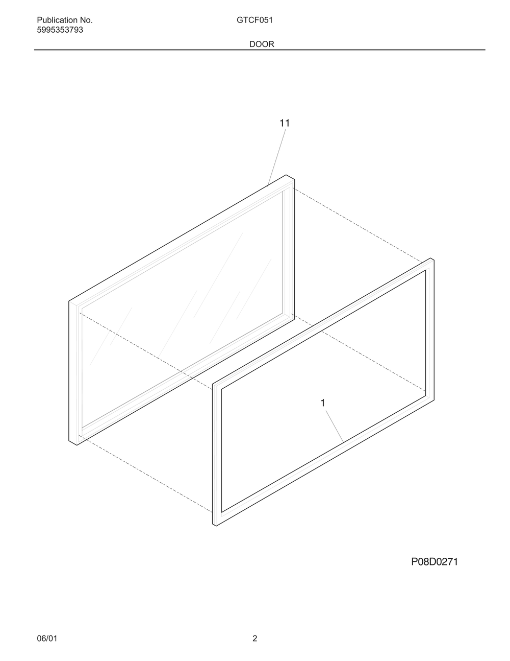 Door Diagram and Parts List for GFTC051  Frigidaire Freezer