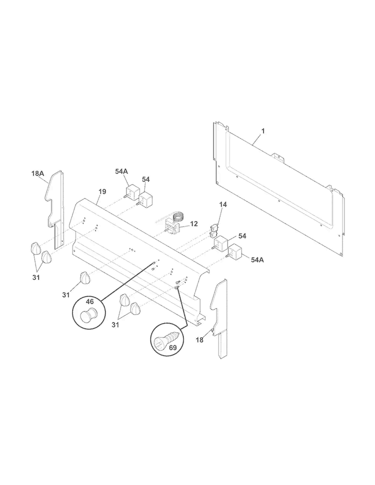 Backguard Diagram and Parts List for FEF312BSH  Frigidaire Range