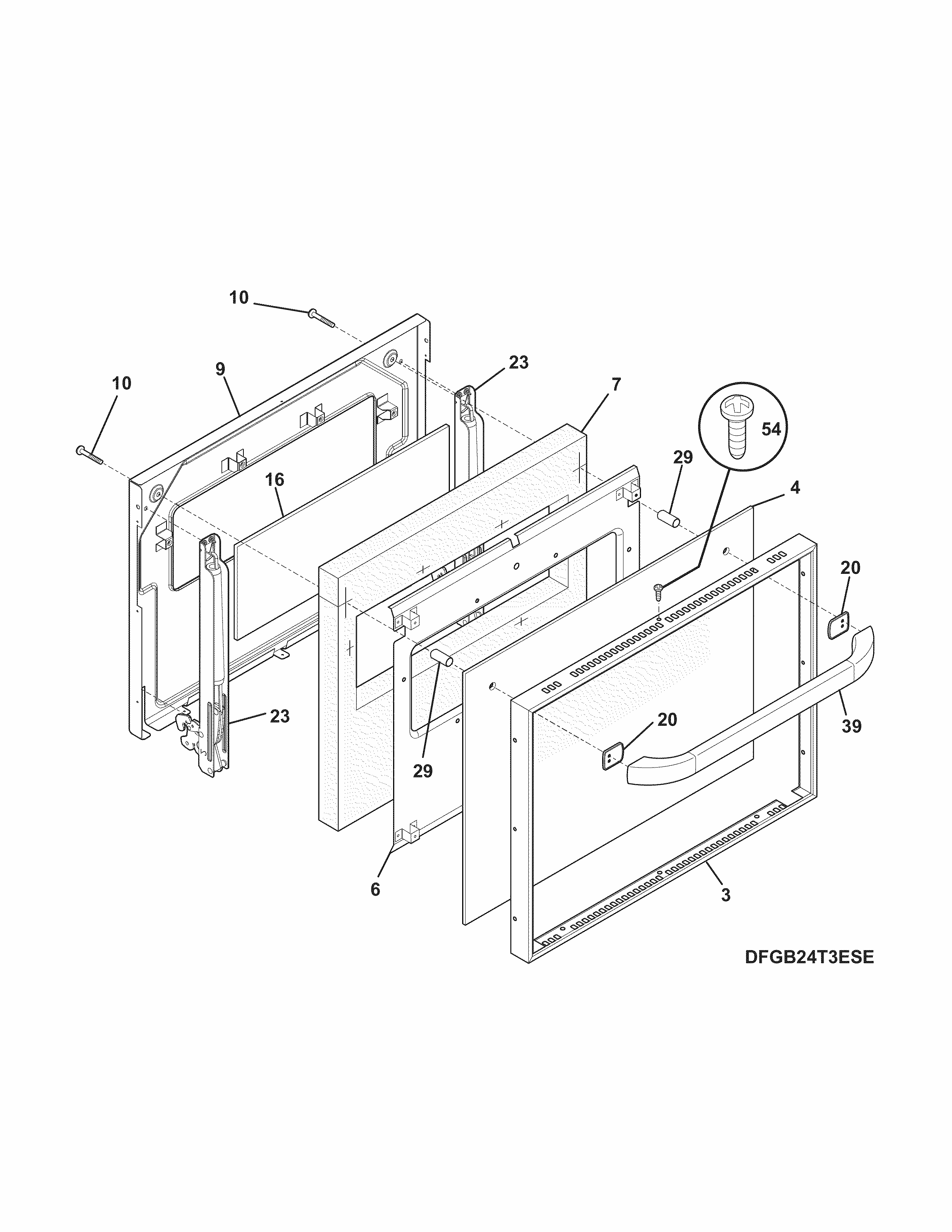 Door Diagram and Parts List for 79045082510  Kenmore Wall Oven