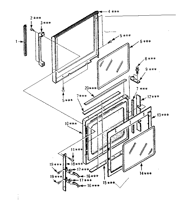 Door Parts Diagram and Parts List for 5648703380  Kenmore Microwave
