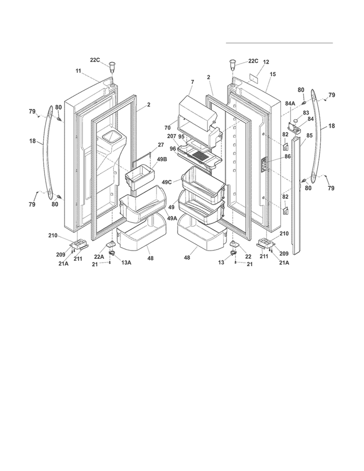 Fresh Food Door Diagram and Parts List for FGHF2369MF5  Frigidaire Refrigerator