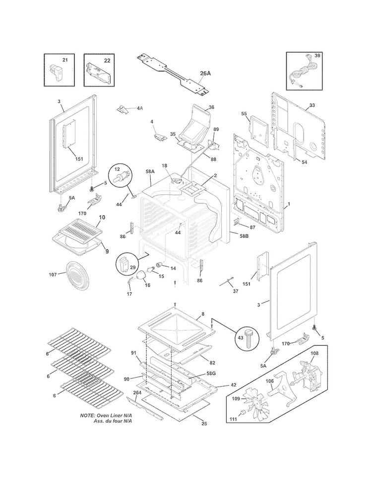 Body Diagram and Parts List for LGGF3044LFG  Frigidaire Range