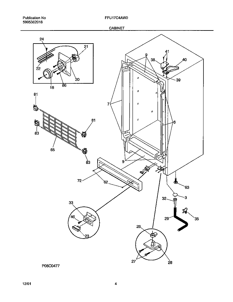CABINET Diagram and Parts List for FFU17C4AW0  Frigidaire Freezer