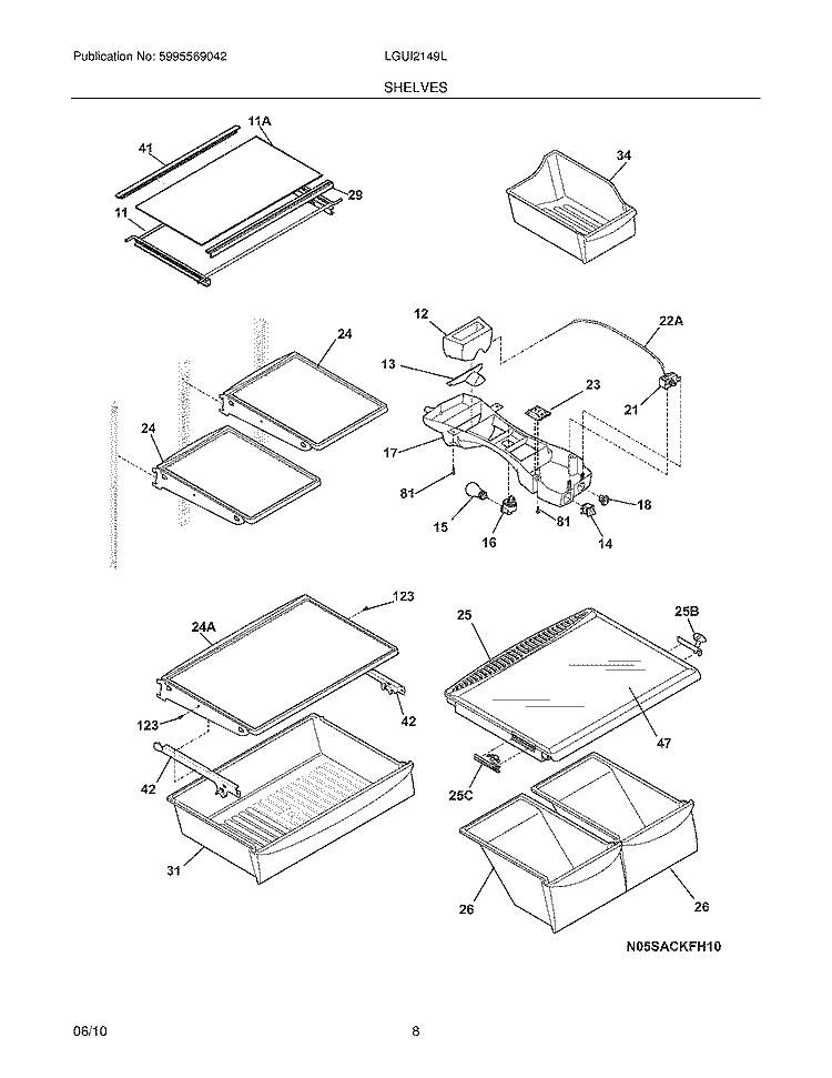 SHELVES Diagram and Parts List for LGUI2149LE0  Frigidaire Refrigerator