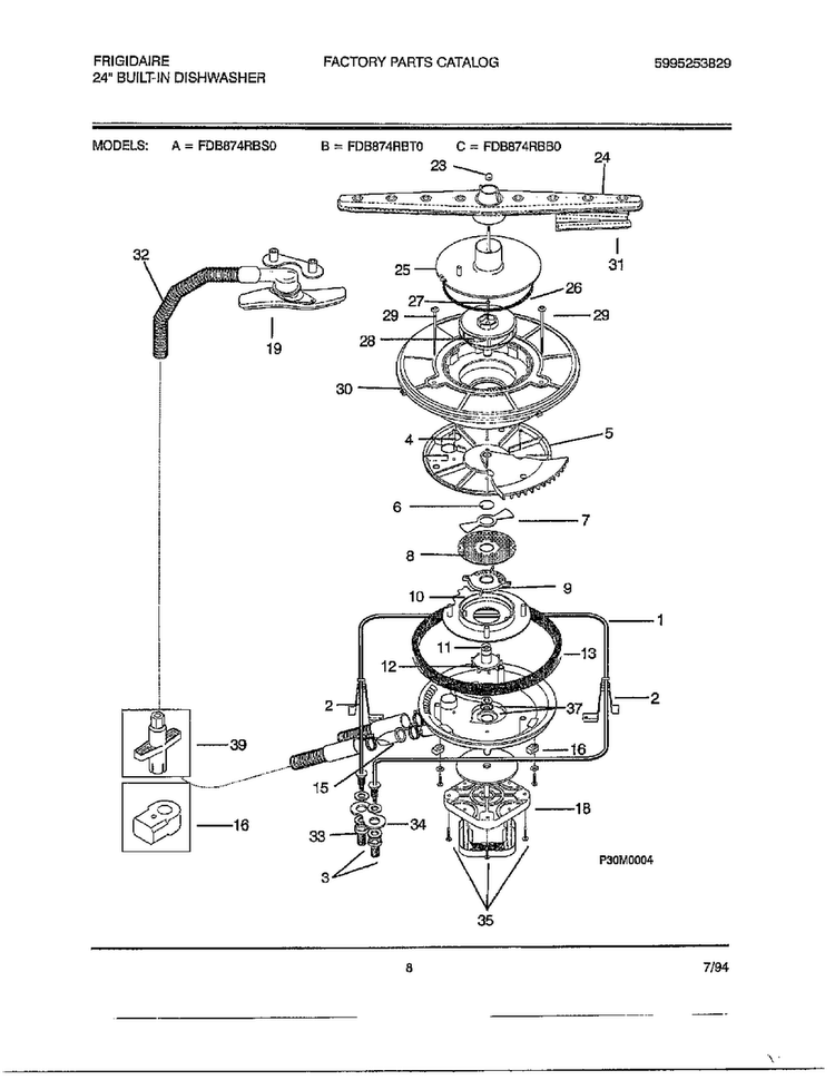 24" Built In Dishwasher Page 7 Diagram and Parts List for 787  Frigidaire Dishwasher