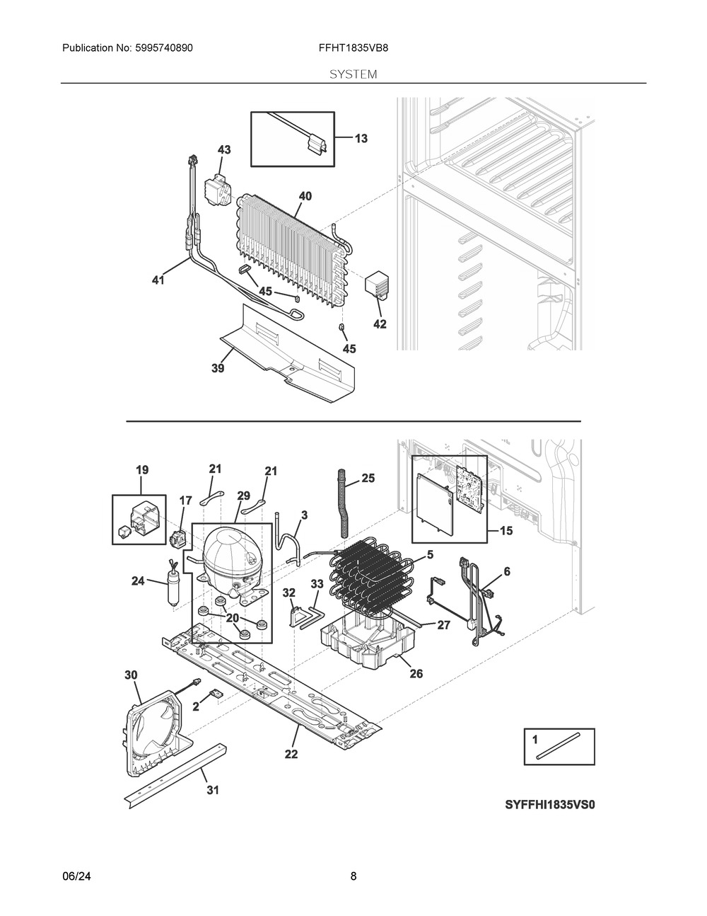 System Diagram and Parts List for FFHT1835VB8  Frigidaire Refrigerator