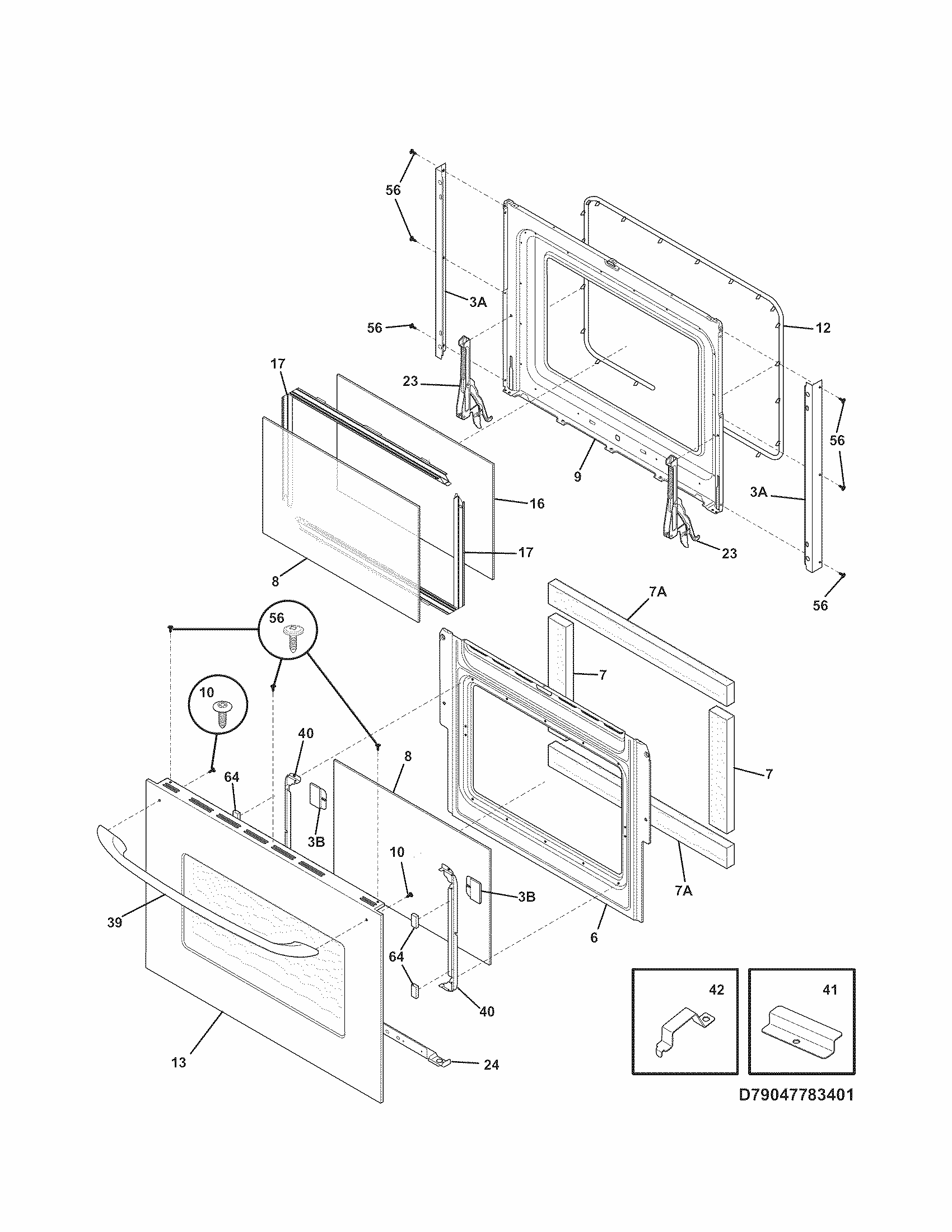 Doors Diagram and Parts List for 79047773407  Kenmore Wall Oven