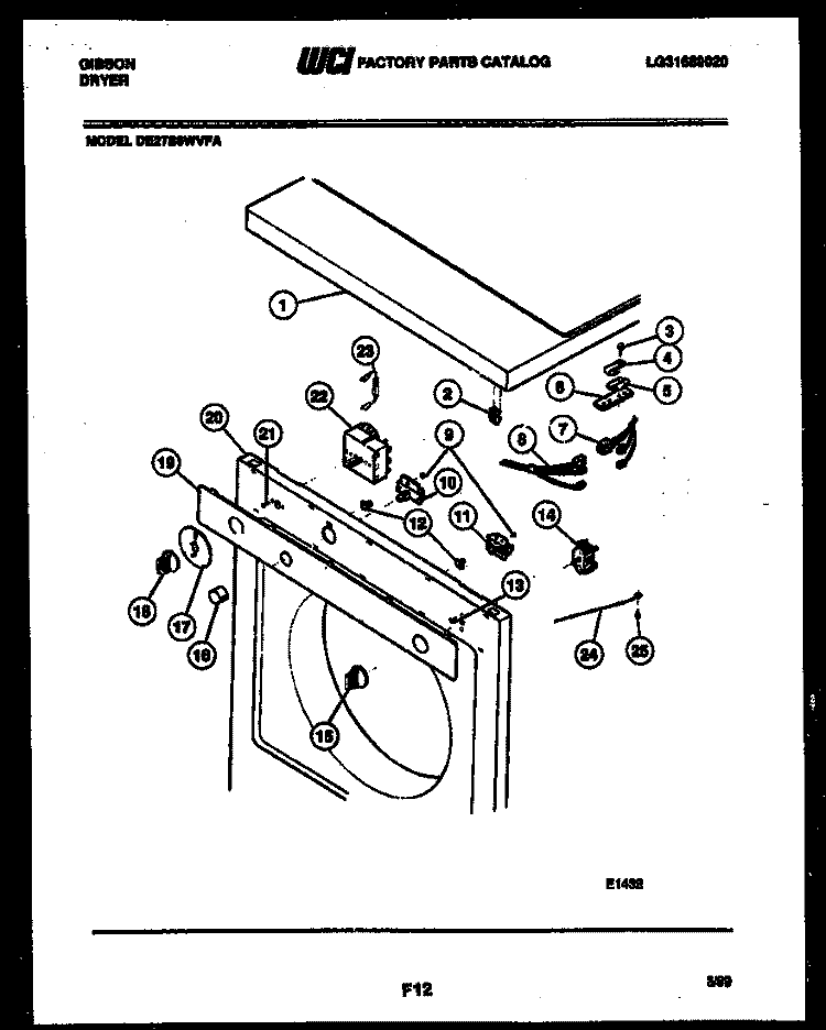 CONSOLE AND CONTROL PARTS Diagram and Parts List for DE27S6WVFA  Gibson Dryer