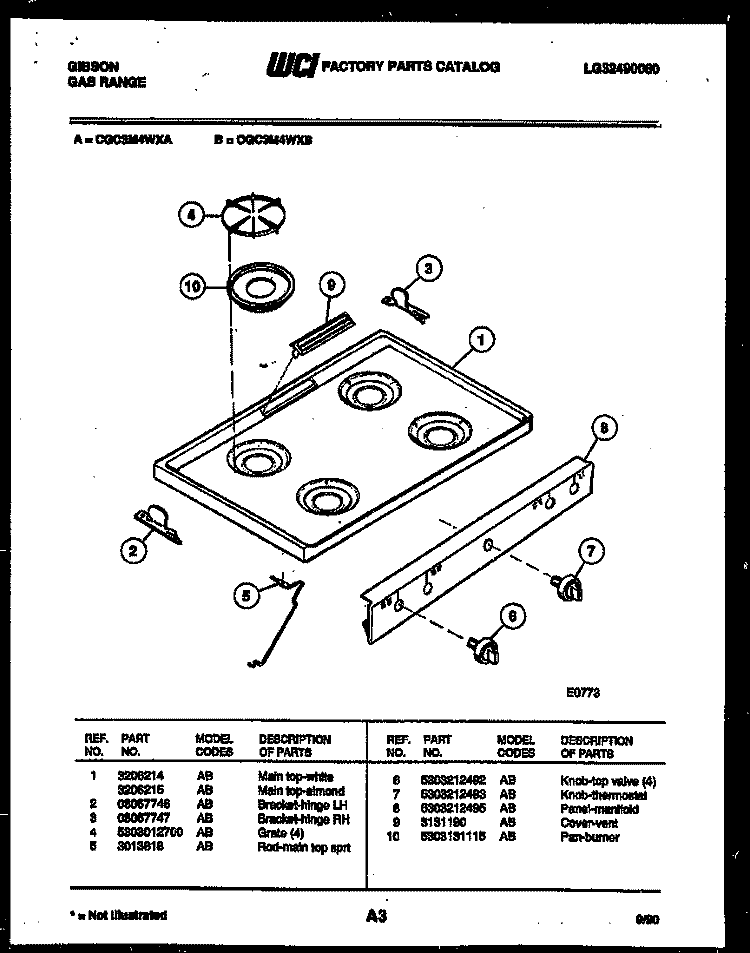 COOKTOP PARTS Diagram and Parts List for CGC3M4WXA  Gibson Range