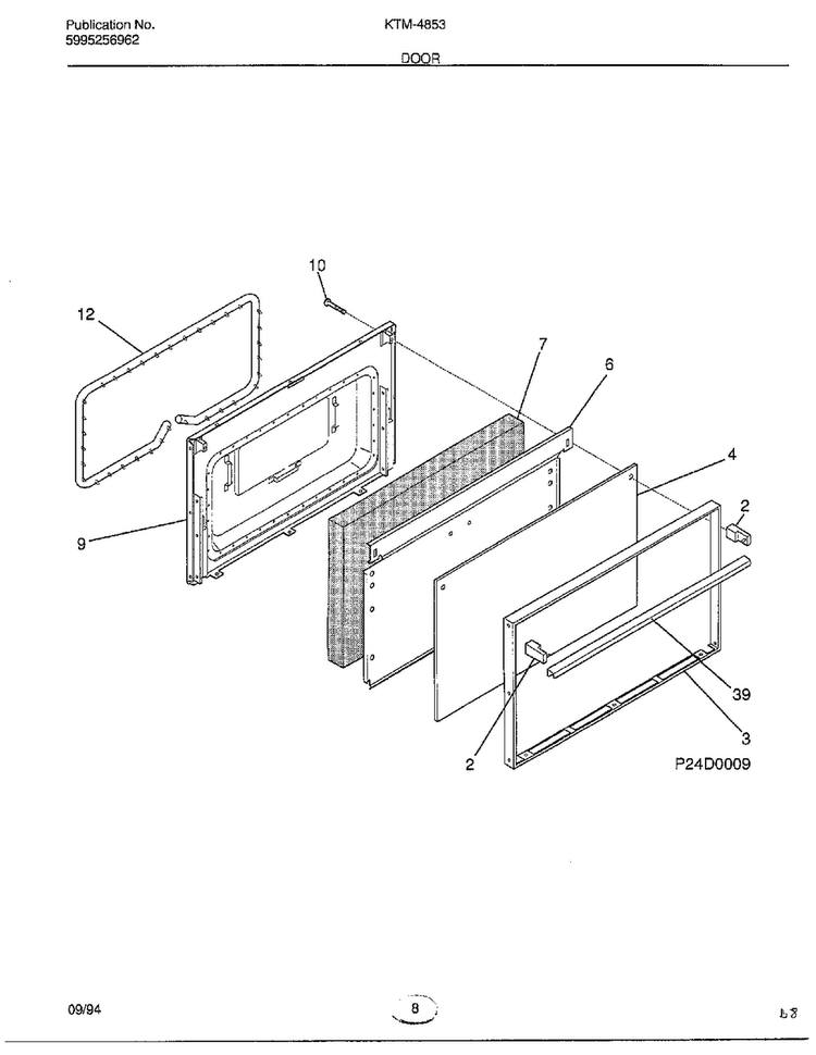 Door Diagram and Parts List for 4853  Frigidaire Range