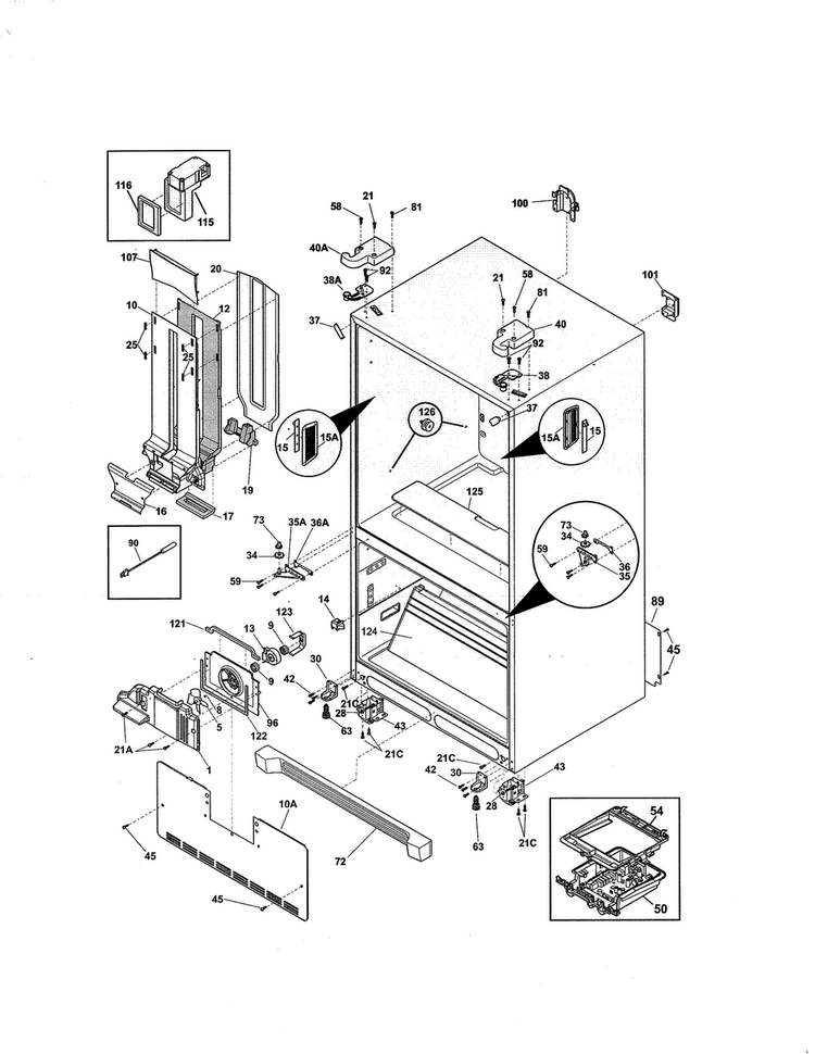 Cabinet Diagram and Parts List for 25370423415  Kenmore Refrigerator