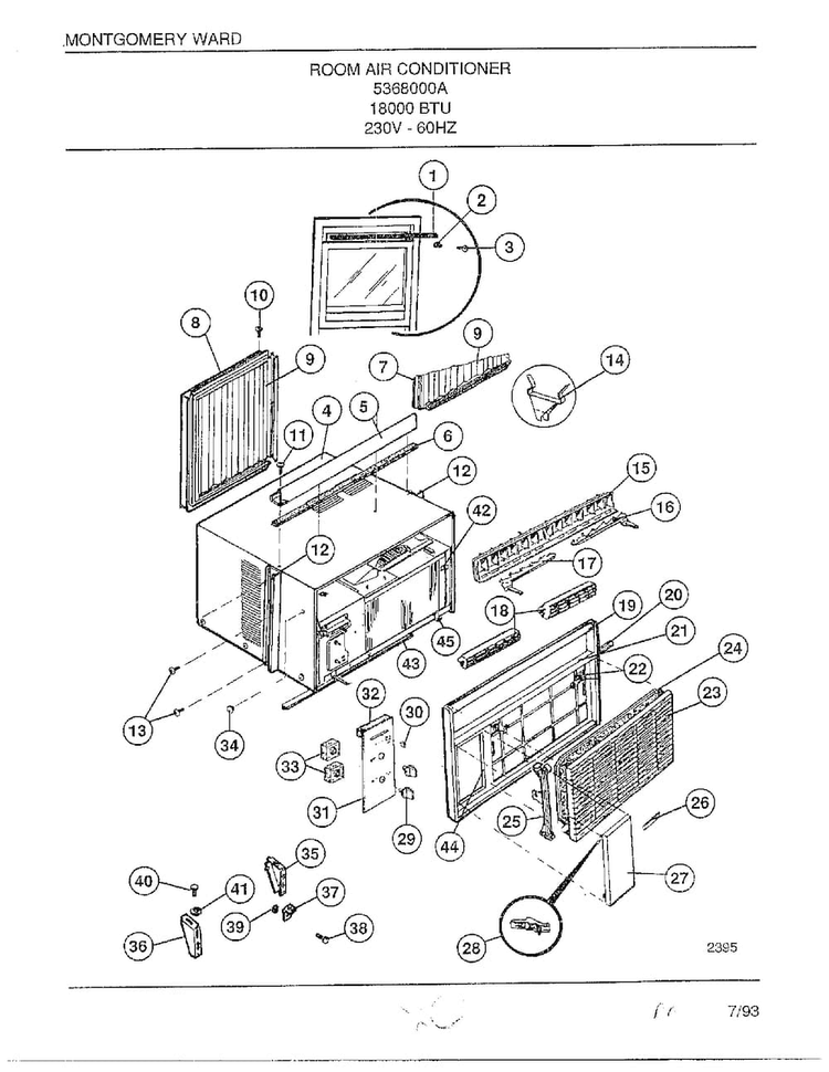 Room Air Conditioner Diagram and Parts List for 5368000A  Frigidaire Air Conditioner