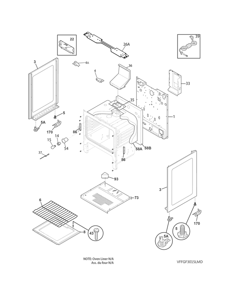 Body Diagram and Parts List for FFGF3019LBB  Frigidaire Range