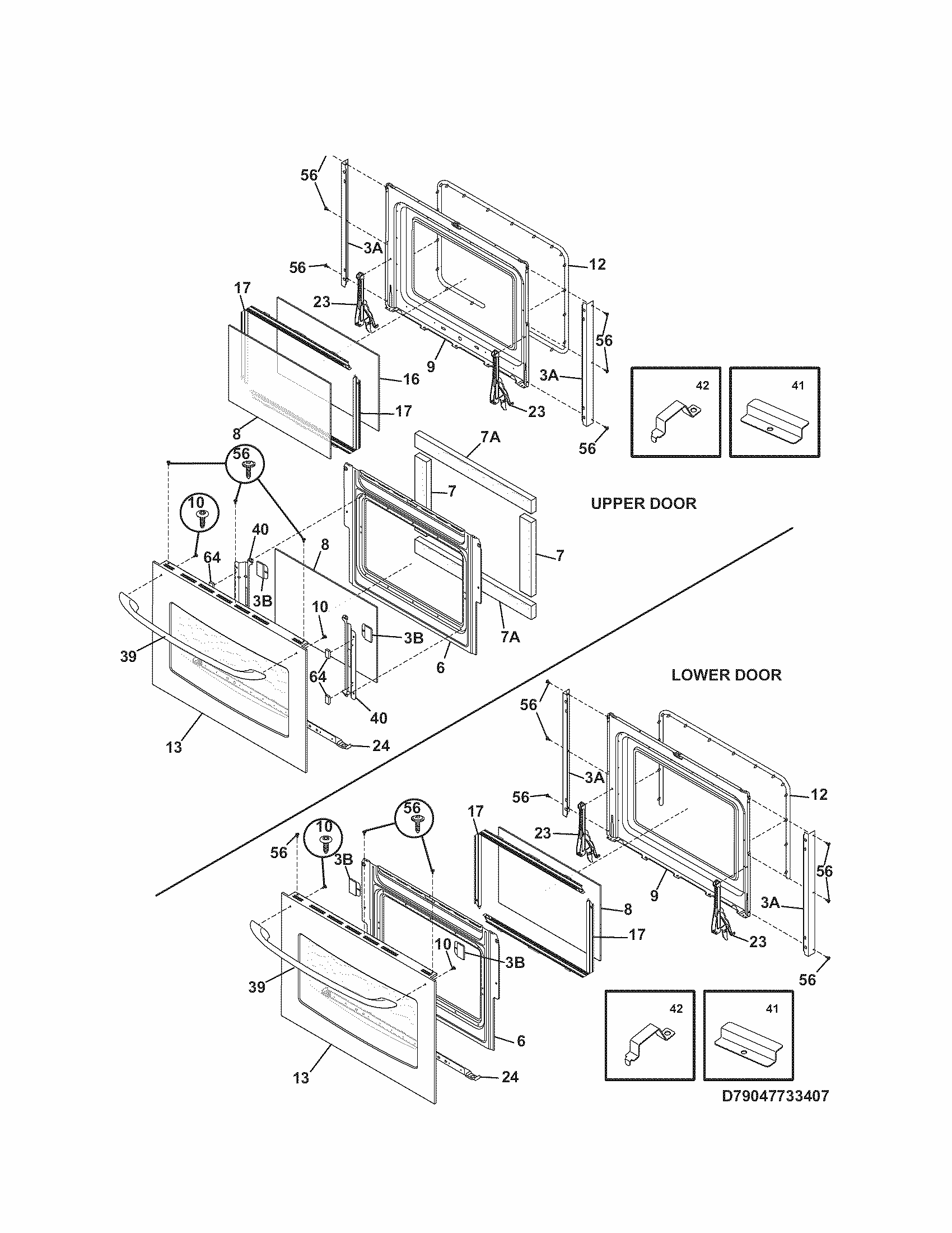Doors Diagram and Parts List for 79047873407  Kenmore Wall Oven