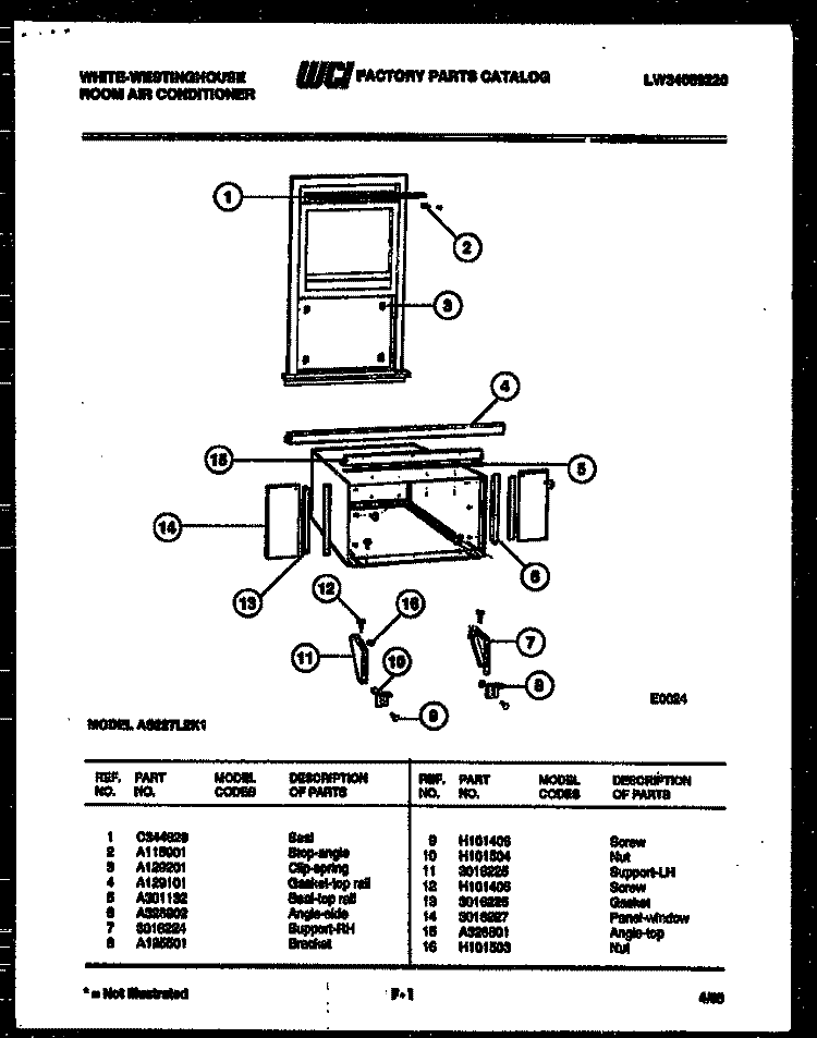 CABINET AND INSTALLATION PARTS Diagram and Parts List for AS227L2K1  Frigidaire Air Conditioner