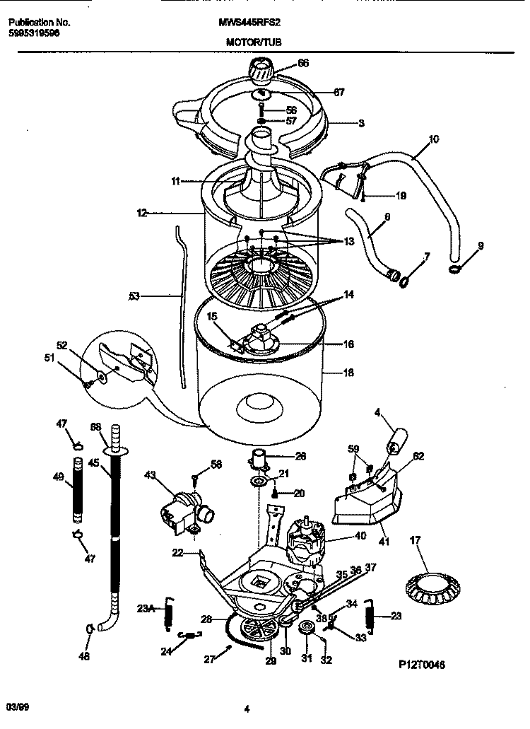 MOTOR / TUB Diagram and Parts List for MWS445RFS2  Frigidaire Washer