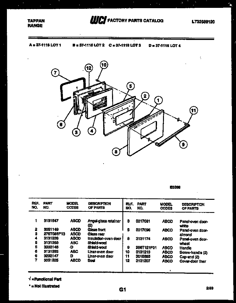 DOOR PARTS Diagram and Parts List for 37-1118-66-01  Tappan Range