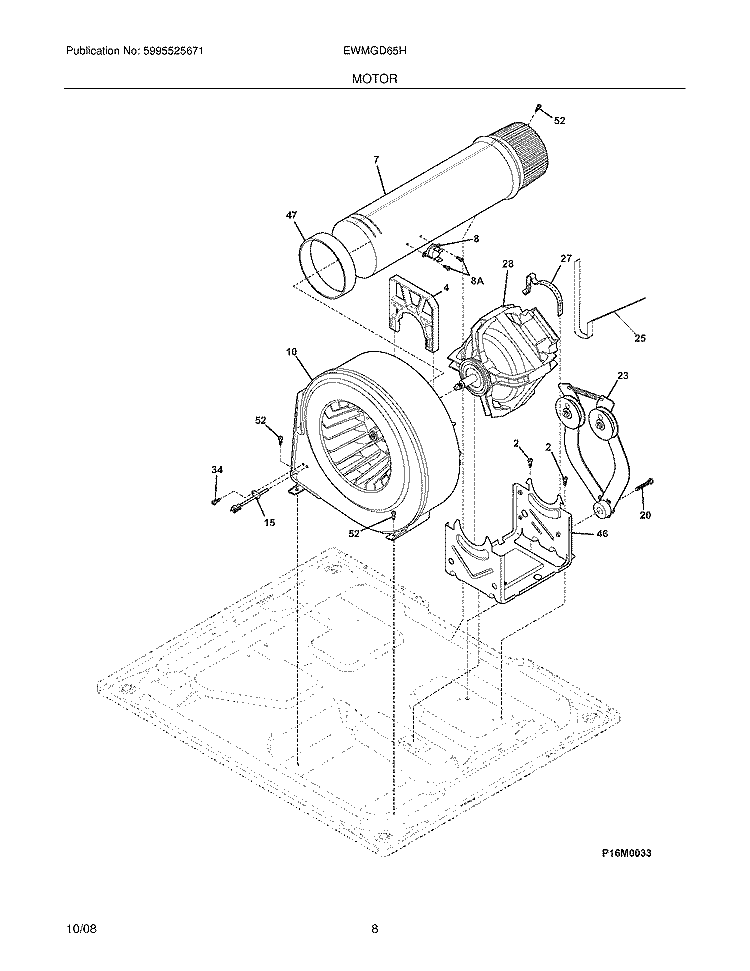 MOTOR Diagram and Parts List for EWMGD65HSS0  Electrolux Dryer