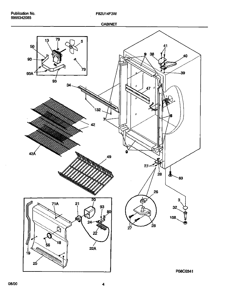 CABINET Diagram and Parts List for F82U14F3W1  Frigidaire Freezer