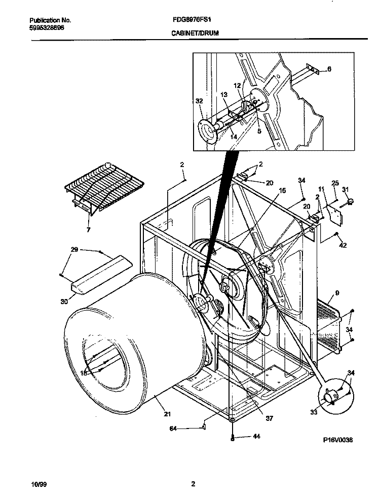 P16V0038 DRY CAB, HEATER Diagram and Parts List for FDG8976FS1  Frigidaire Dryer