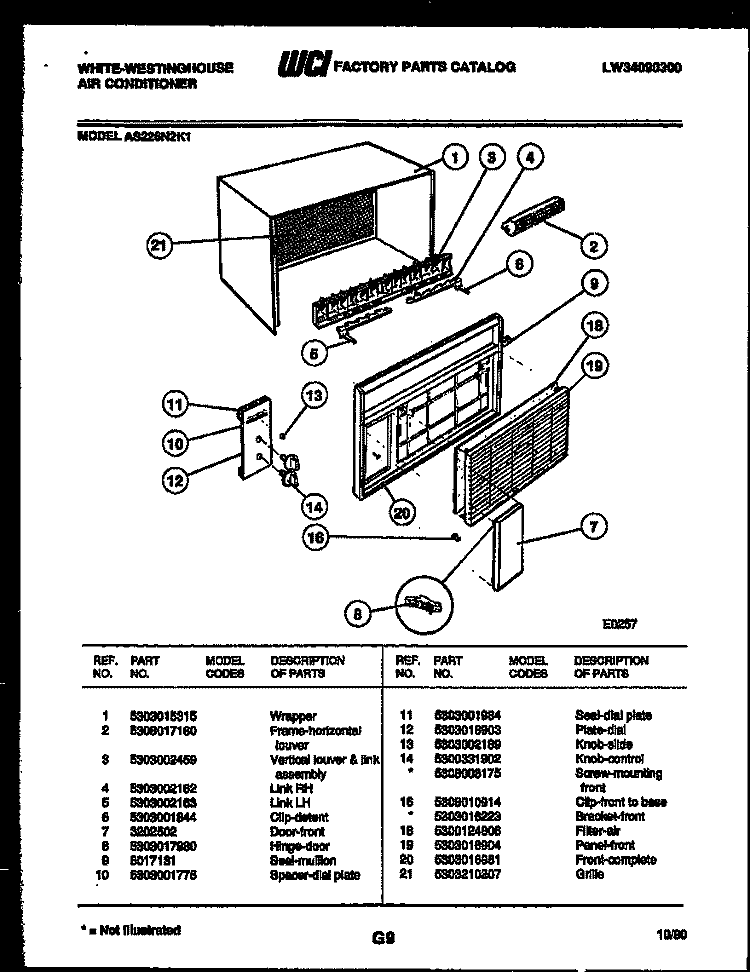 CABINET PARTS Diagram and Parts List for AS226N2K1  Frigidaire Air Conditioner