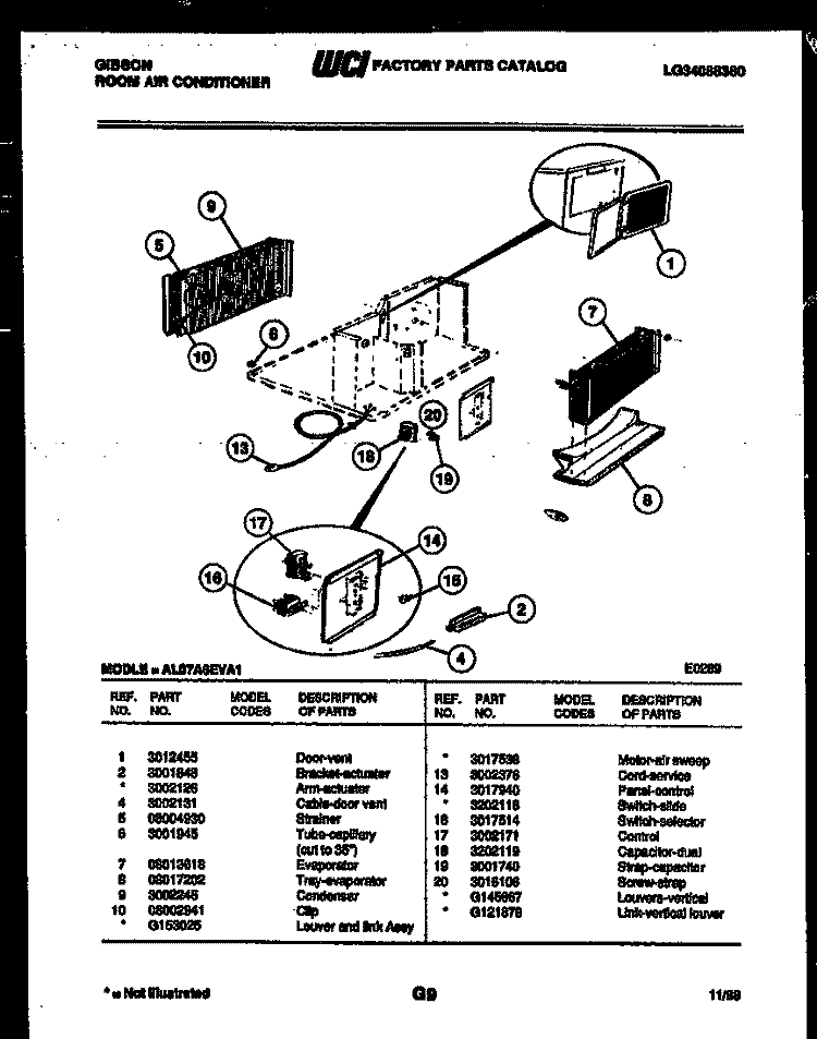 ELECTRICAL PARTS Diagram and Parts List for AL07A6EVA1  Gibson Air Conditioner