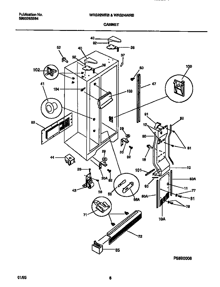 CABINET Diagram and Parts List for WRS22WRBW1  Frigidaire Refrigerator