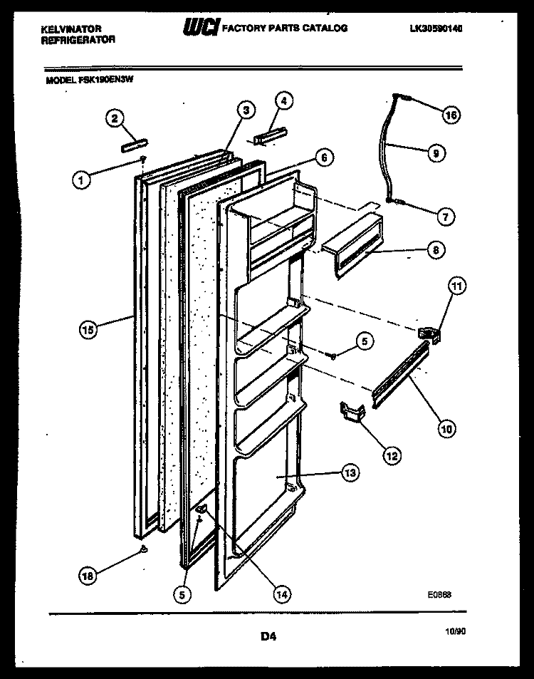 REFRIGERATOR DOOR PARTS Diagram and Parts List for FSK190EN3D  Kelvinator Refrigerator