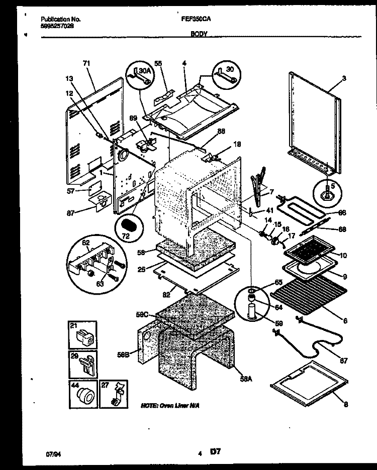 BODY PARTS Diagram and Parts List for FEF350CAWB  Frigidaire Range