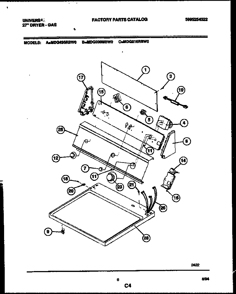 CONSOLE AND CONTROL PARTS Diagram and Parts List for MDG436MBW0  Kelvinator Dryer