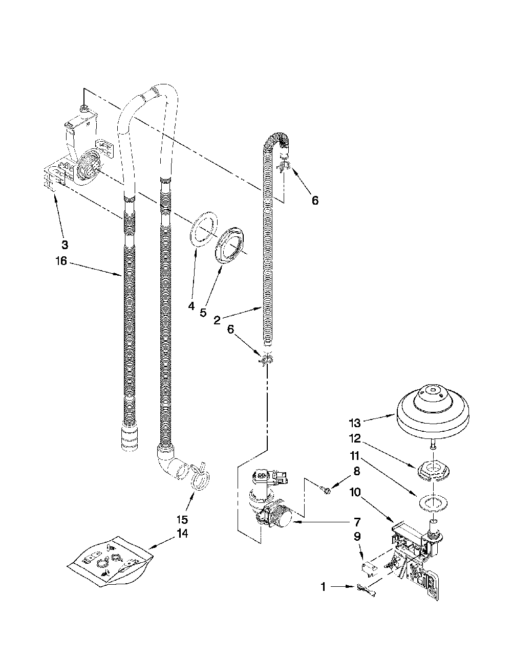 Fill, Drain And Overfill Diagram and Parts List for 66513963K017  Kenmore Dishwasher
