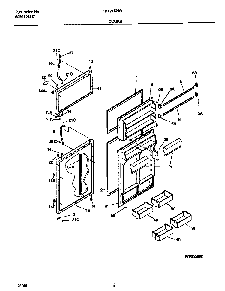 DOORS Diagram and Parts List for FRT21NNGW0  Frigidaire Refrigerator