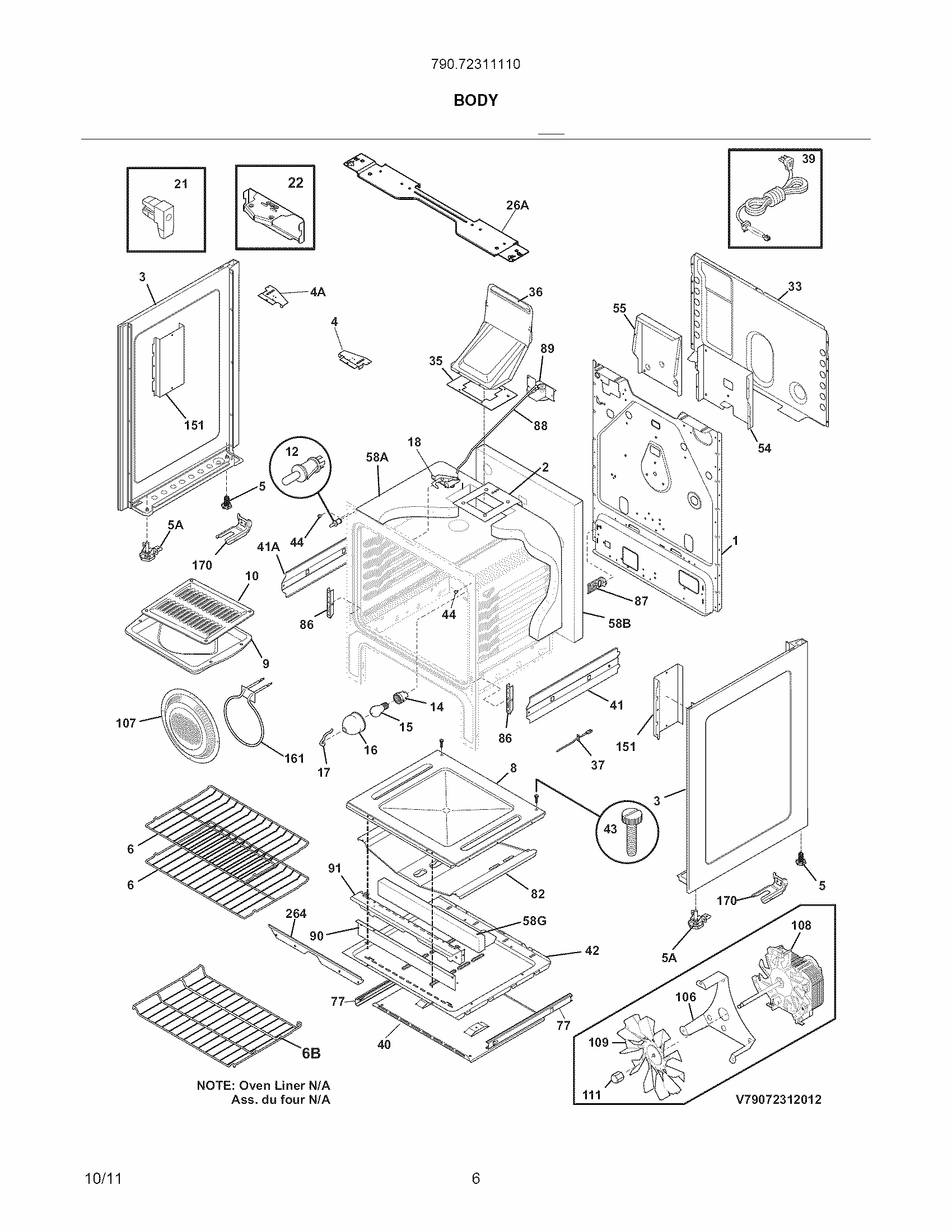 Body Diagram and Parts List for 79072311110  Kenmore Range