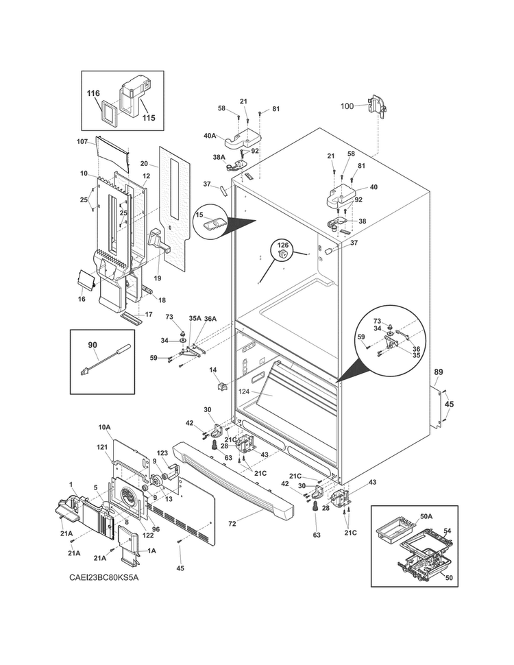 Cabinet Diagram and Parts List for EI23BC80KS7A  Electrolux Refrigerator