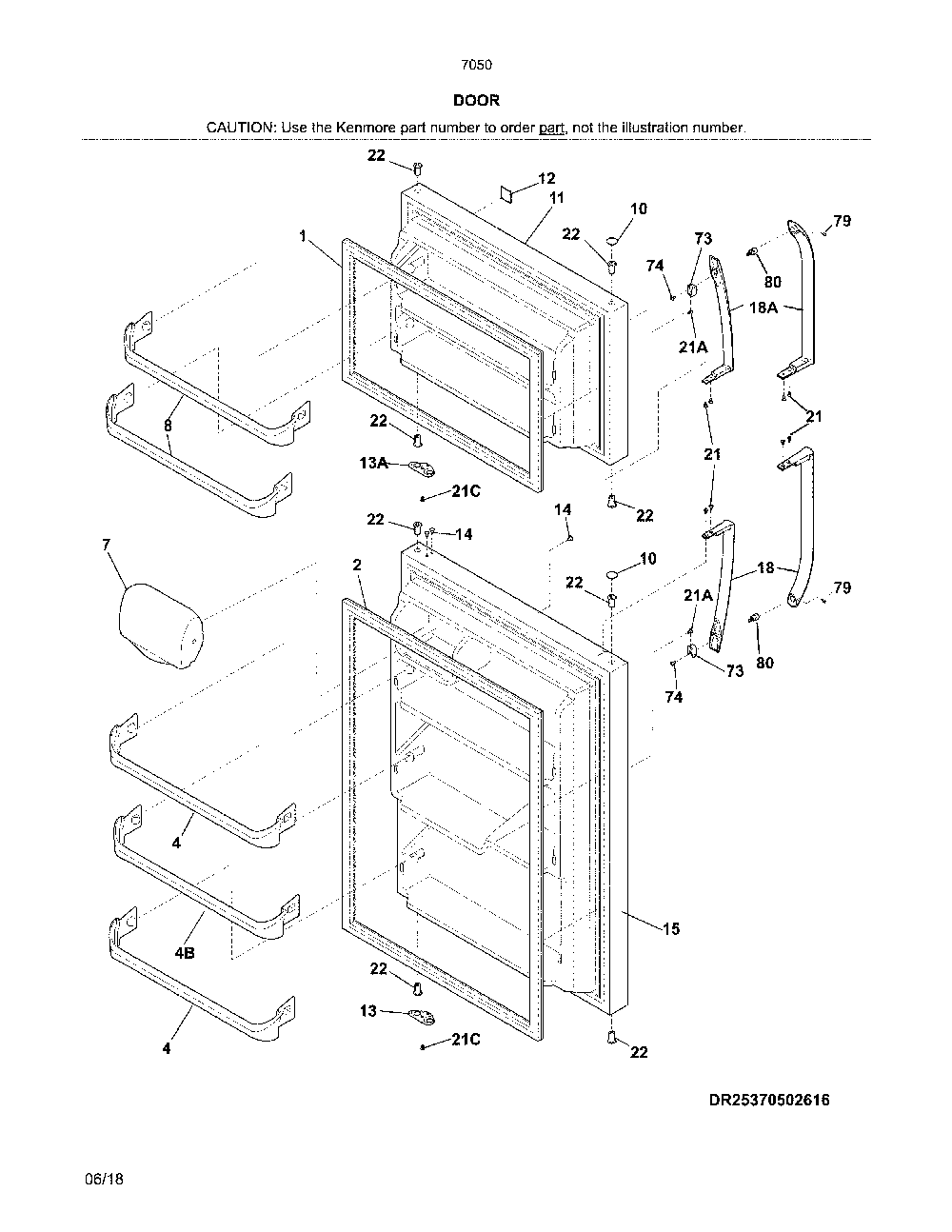 Doors Diagram and Parts List for 25370505617  Kenmore Refrigerator