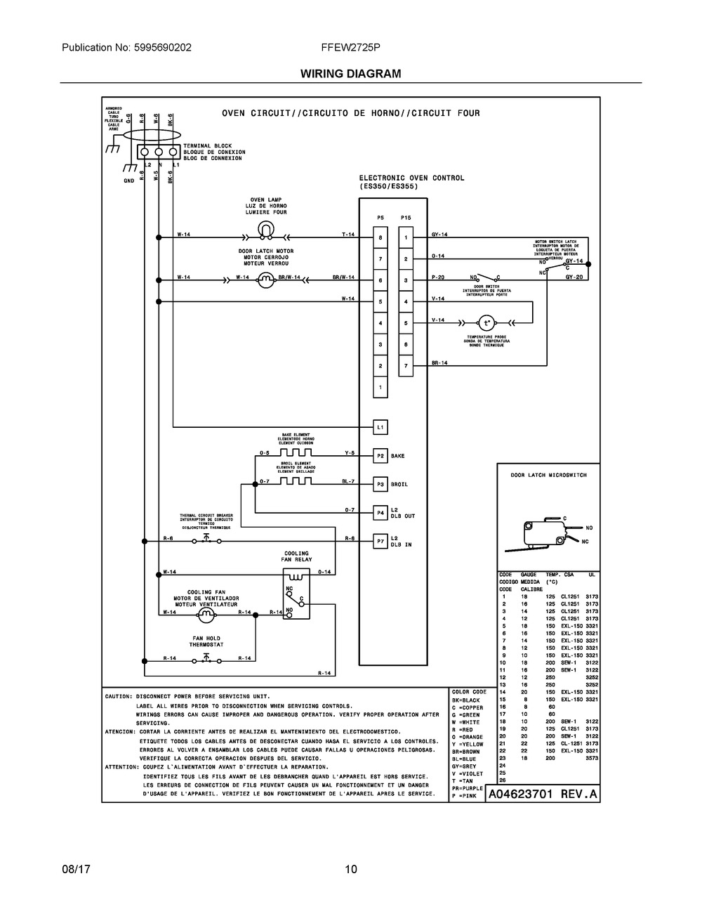 Wiring Diagram Diagram and Parts List for FFEW2725PWE  Frigidaire Wall Oven
