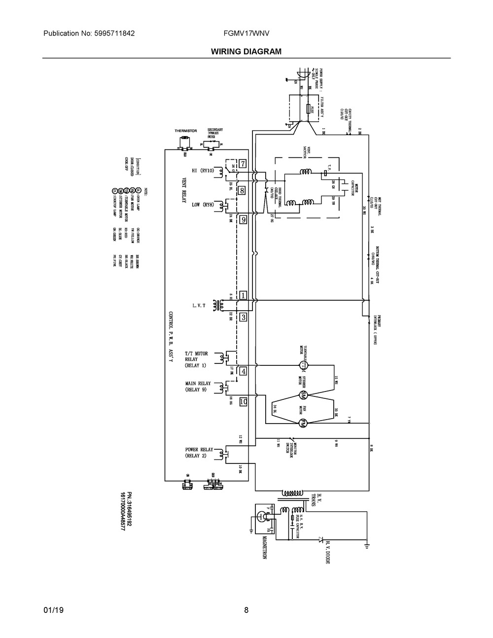 Wiring Diagram Diagram and Parts List for FGMV17WNVFA  Frigidaire Microwave