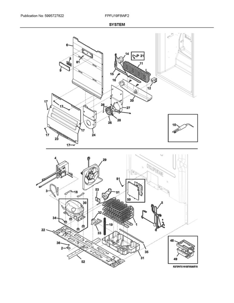 System Diagram and Parts List for FPFU19F8WF2  Frigidaire Freezer