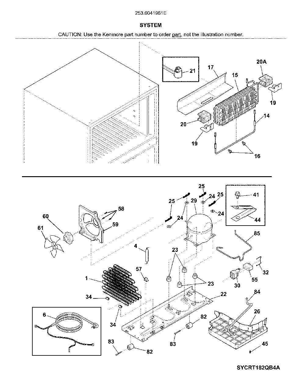 System Diagram and Parts List for 2536041961E  Kenmore Refrigerator